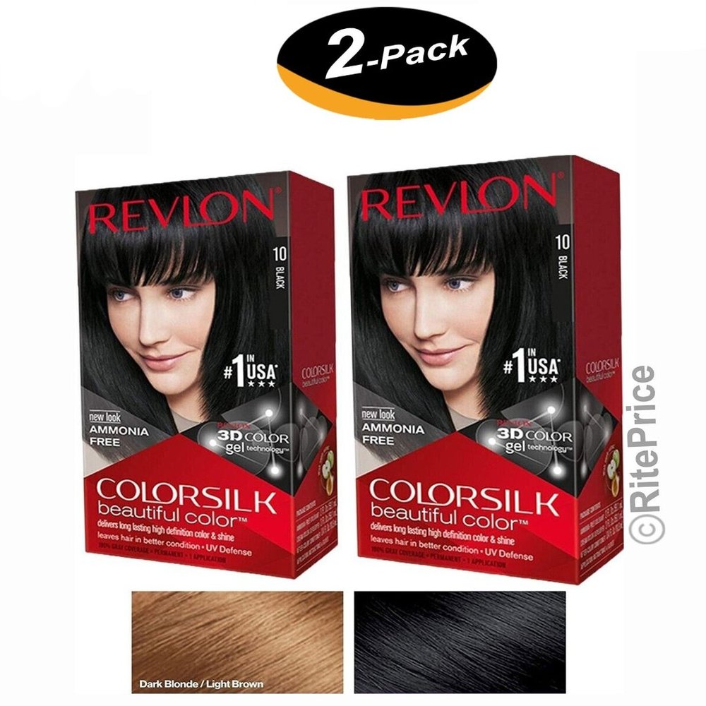 REVLON COLORSILK Permanent Hair Dye 3D Gel Bleach #10 Black Color (2 Pack) - New